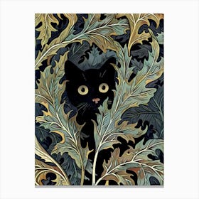 Cat Print William Morris Textiles Poster Black Cat Floral  Canvas Print