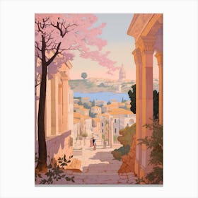 Pula Croatia 1 Vintage Pink Travel Illustration Canvas Print