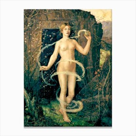 The Spring Witch 1880 by George Wilson - Witchcraft Pagan Mythological Nude Oil Painting Magical Legend Dreamy Green Flowers Vintage Famous Portal Cave Canvas Print