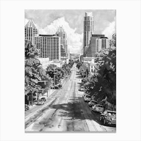 South Congress Avenue Austin Texas Black And White Drawing 3 Canvas Print