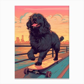 Newfoundland Dog Skateboarding Illustration 3 Canvas Print