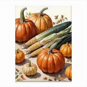 Holiday Illustration With Pumpkins, Corn, And Vegetables (28) Canvas Print