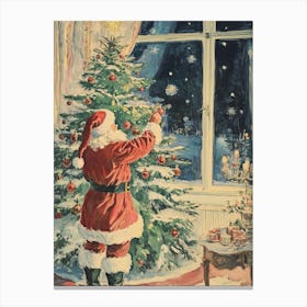 Santa Decorating Christmas Tree Canvas Print