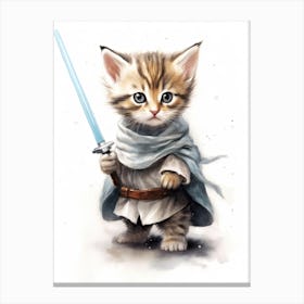 Kitten Cat As A Jedi Watercolour 2 Canvas Print