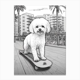 Bichon Frise Dog Skateboarding Line Art 4 Canvas Print