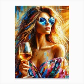 Female With A Glass Of Golden Wine Canvas Print