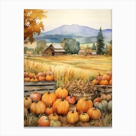Pumpkin Farm, Watercolour 1 Canvas Print