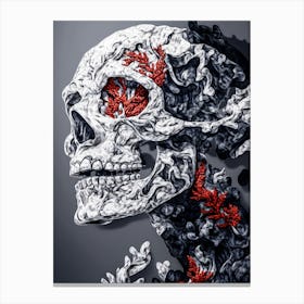 Skull With Red Flowers Canvas Print