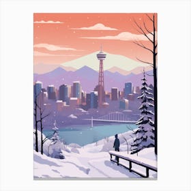 Vintage Winter Travel Illustration Vancouver Canada 4 Canvas Print