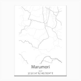 Marumori,Japan Minimalist Map Canvas Print