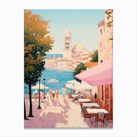 Zadar Croatia 4 Vintage Pink Travel Illustration Canvas Print