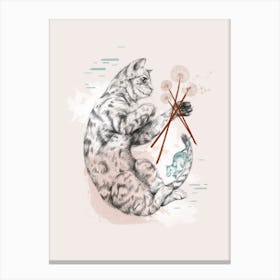 Cat And Dandelion Canvas Print