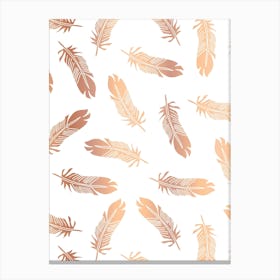 Scattered Western Faux Copper Metallic Gradient Feathers Canvas Print