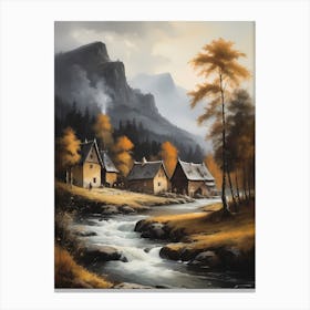 In The Wake Of The Mountain A Classic Painting Of A Village Scene (27) Canvas Print