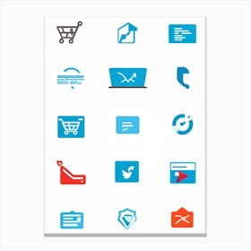 A Collage Of Flat Design Icons Representing Web Browsing E Commerce Transactions Digital Storefron (4) Canvas Print