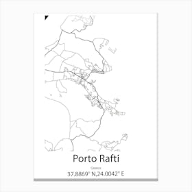 Porto Rafti,Greece Minimalist Map Canvas Print