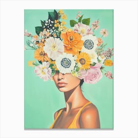 Frau mit Blumenhaar Maria, Pastel Blumenkranz, bunte Sommer Malerei Canvas Print