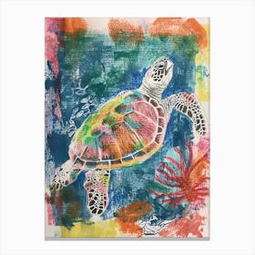 Rainbow Underwater Sea Turtle Crayon Scribble 1 Canvas Print