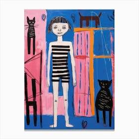 Girl And Her Cats Canvas Print