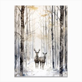 Winter Watercolour Moose 1 Canvas Print