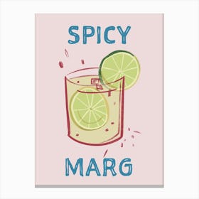 Spicy Marg Margarita Cocktail Wall Art Drinks Print Pink And Green Colourful Fun Bar Canvas Print