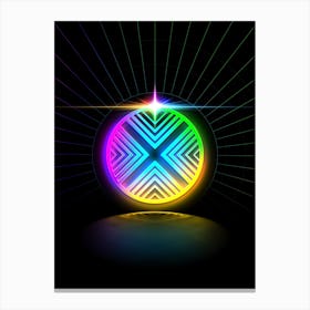 Neon Geometric Glyph in Candy Blue and Pink with Rainbow Sparkle on Black n.0240 Canvas Print