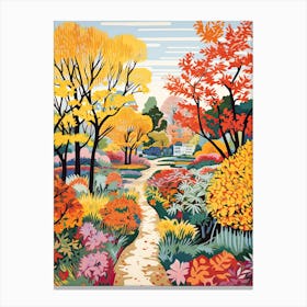 Brooklyn Botanic Garden, Usa In Autumn Fall Illustration 2 Canvas Print