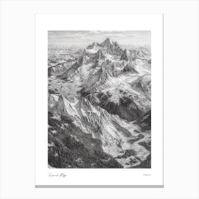 French Alps France Pencil Sketch 4 Watercolour Travel Poster Canvas Print