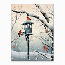 Bird House Winter Snow Illustration 5 Canvas Print