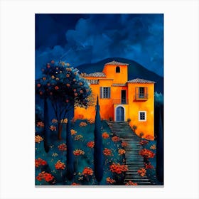 Orange House At Night Canvas Print