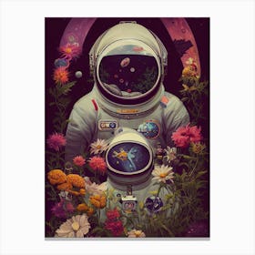 Astronaut Universe Nature Planting Flowers Cosmos Space Flowers Canvas Print