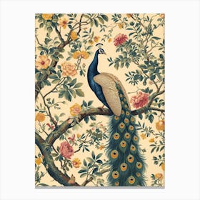 Vintage Peacock In A Tree Wallpaper 2 Canvas Print