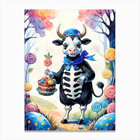 Cute Skeleton Cow Painting Halloween (9) Canvas Print