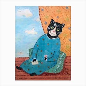 Cat In Blue Dress Canvas Print