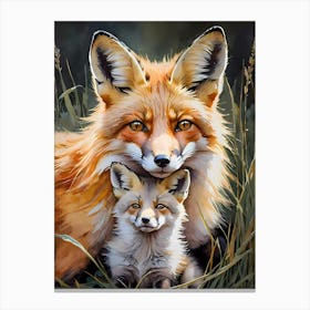Fox Mother And Cute Little Cub Canvas Print