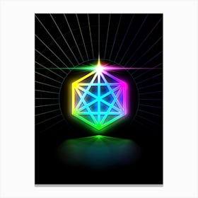 Neon Geometric Glyph in Candy Blue and Pink with Rainbow Sparkle on Black n.0448 Canvas Print