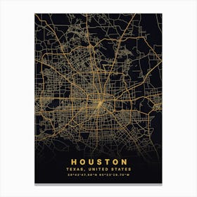 Houston Texas USA Black And Gold Map Canvas Print