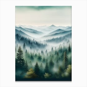 Appalachian Mountains of Misty Pines, Watercolor Print of Evergreen Forest 4 2 Canvas Print