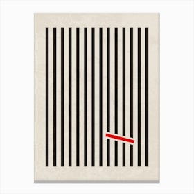 Geometric Contrast: Red Line Through Black Bars Canvas Print