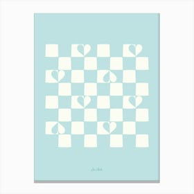 Sea Blue Checkered Hearts Canvas Print