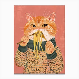 Cute Tan Cat Pasta Lover Folk Illustration 1 Canvas Print