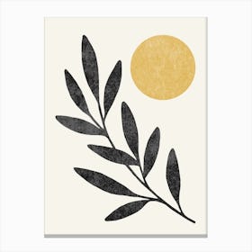 Leaf Sun Botanical Minimalist Gold Black Canvas Print