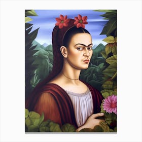 Frida Florale Vintage Malerei, surreale Portrait Kunst Canvas Print