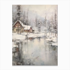 Vintage Winter Painting Lapland Finland 1 Canvas Print