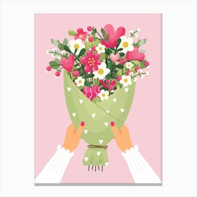 Love Bouquet Of Flowers Valentines Pink Canvas Print