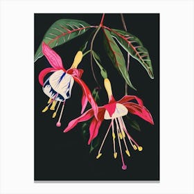 Neon Flowers On Black Fuchsia 1 Canvas Print