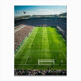 A Dynamic Aerial View Of A World Championship Soccer Match Showcasing Powerful Team Play On The Pri 2 Canvas Print