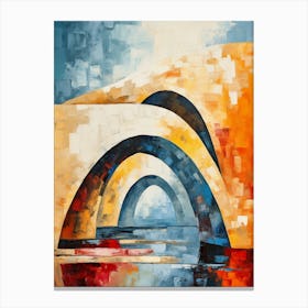 Stone Bridges II, Avant Garde Abstract Vibrant Colorful Painting in Cubism & Van Gogh Style Canvas Print