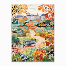Luxembourg Gardens, France In Autumn Fall Illustration 2 Canvas Print