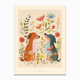 Folksy Floral Animal Drawing Dog 5 Poster Canvas Print